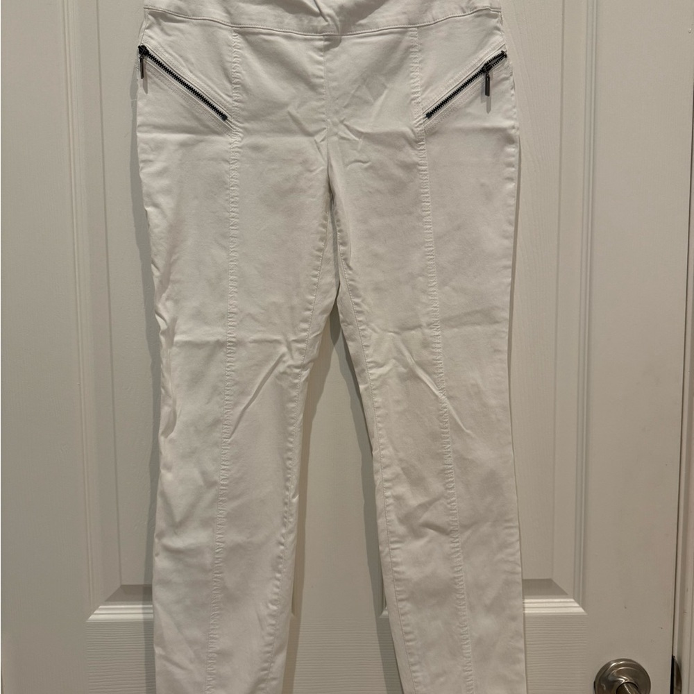 INC White Women's Jeans with Zipper Accents. Size 10p